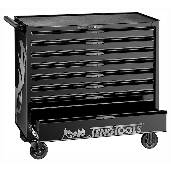 Roller Cabinet Workstation, 8 Drawer, Black, 37 in W